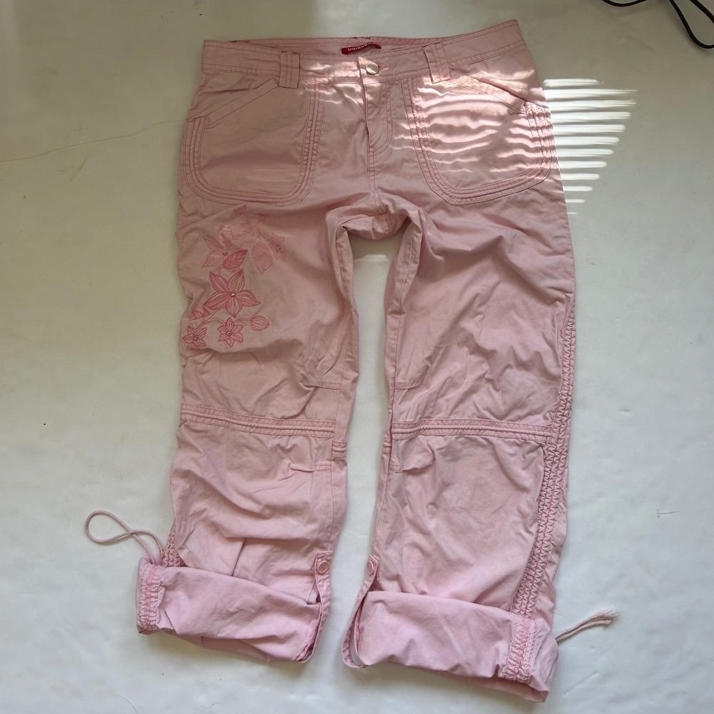 Unionbay Y2K Pink Rhinestone Embroidery Cargo Utility Capri Mcbling Tuscan 11